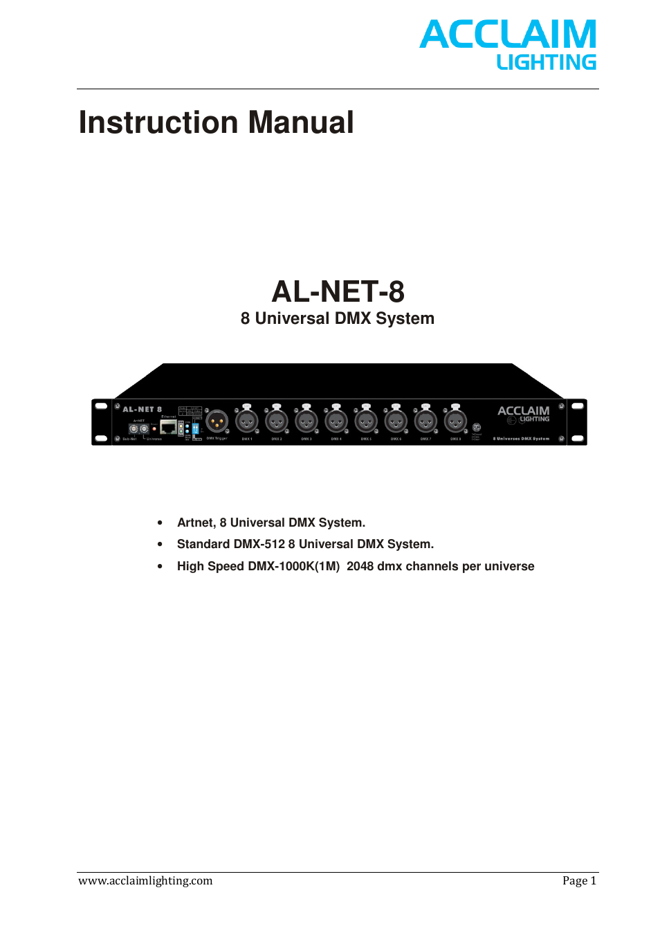 Acclaim Lighting AL Net 8 User Manual | 26 pages