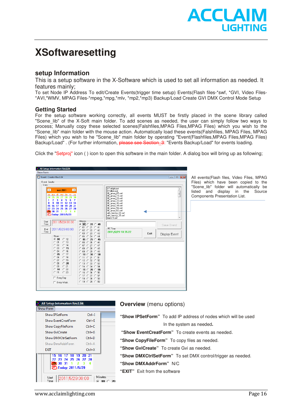 Xsoftwaresetting, Setup information | Acclaim Lighting AL Net 8 User Manual | Page 16 / 26