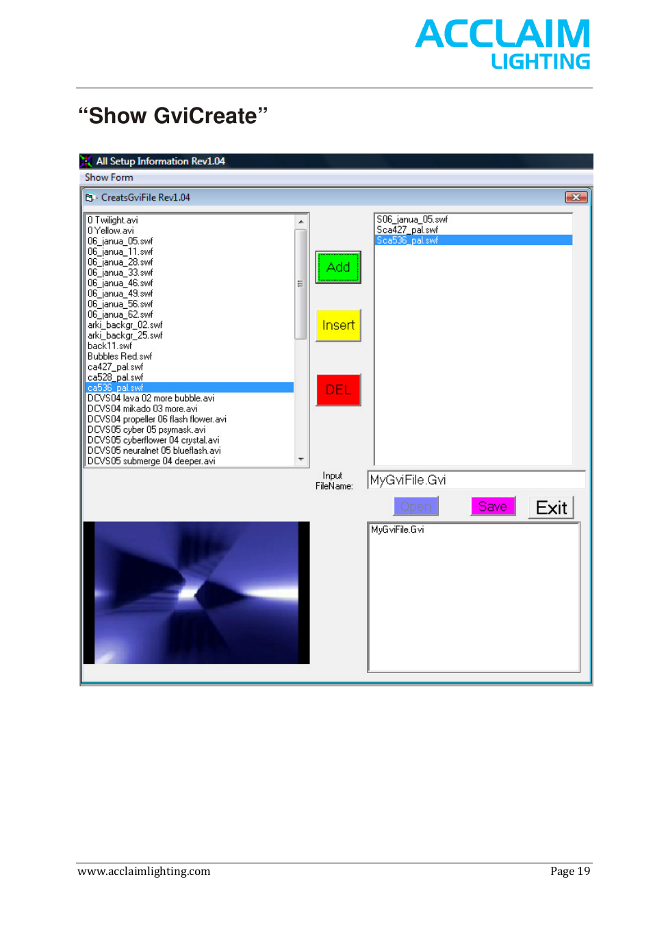 Show gvicreate | Acclaim Lighting AL Net 8 User Manual | Page 19 / 26