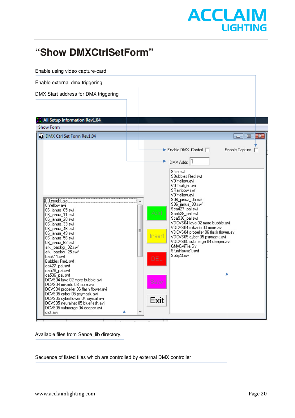 Show dmxctrlsetform | Acclaim Lighting AL Net 8 User Manual | Page 20 / 26