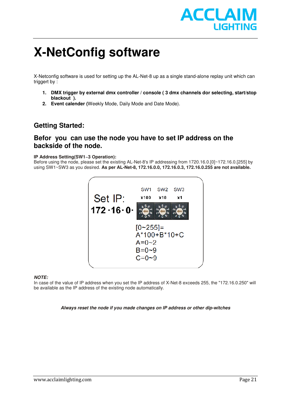 X-netconfig software | Acclaim Lighting AL Net 8 User Manual | Page 21 / 26