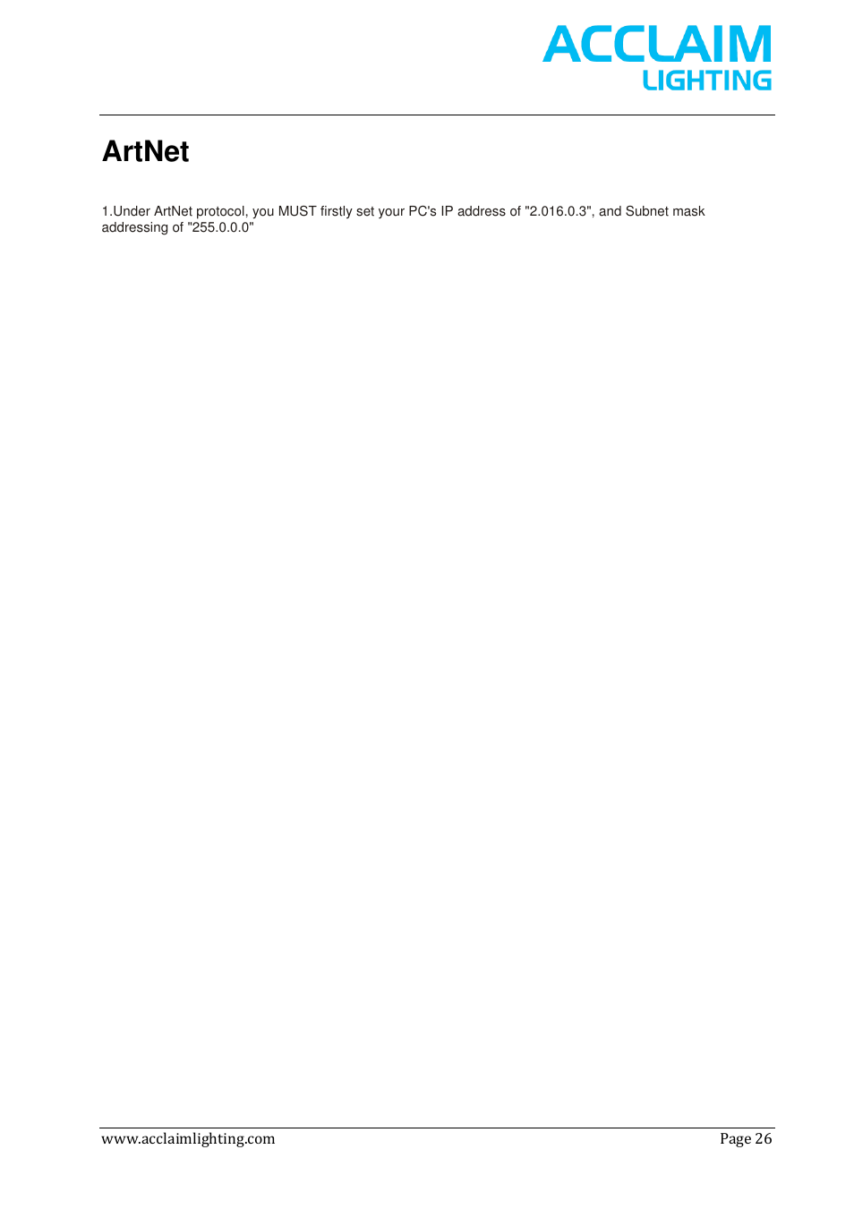 Artnet | Acclaim Lighting AL Net 8 User Manual | Page 26 / 26