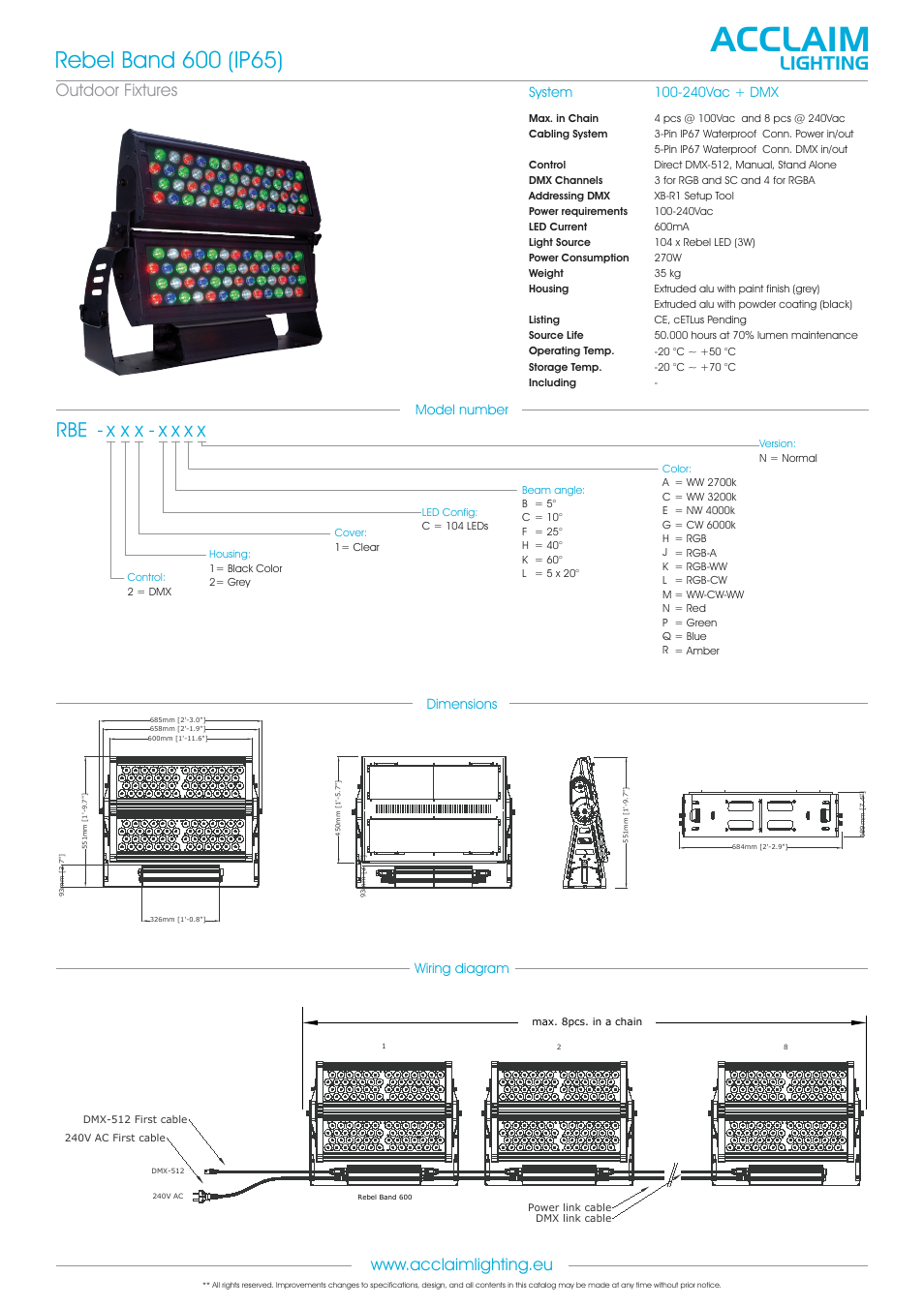 Rbe-rebel band 600 (ip65), Acclaim, X x x - x x x x | Lighting | Acclaim Lighting Rebel Band 600 (IP65) User Manual | Page 2 / 2