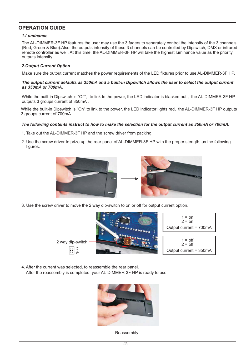 Operation guide | Acclaim Lighting AL Dimmer 3F HP User Manual | Page 2 / 5