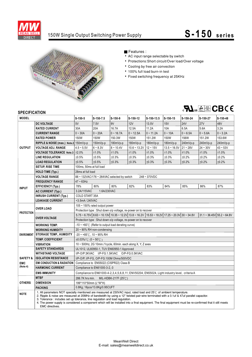 Acclaim Lighting S-150 12Vdc PSU User Manual | 2 pages