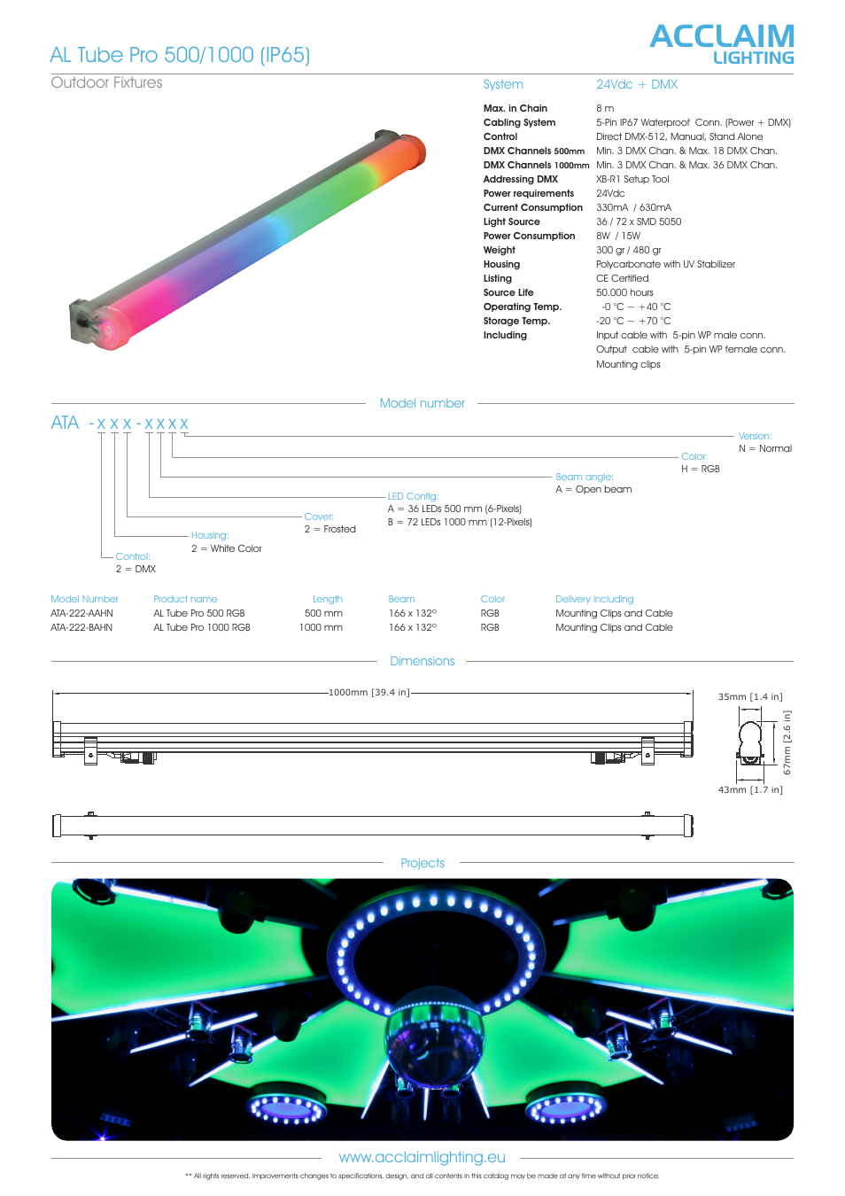 Ata-al tube pro 500-1000 (ip65), Acclaim, Lighting | Outdoor fixtures | Acclaim Lighting AL Tube Pro User Manual | Page 2 / 2
