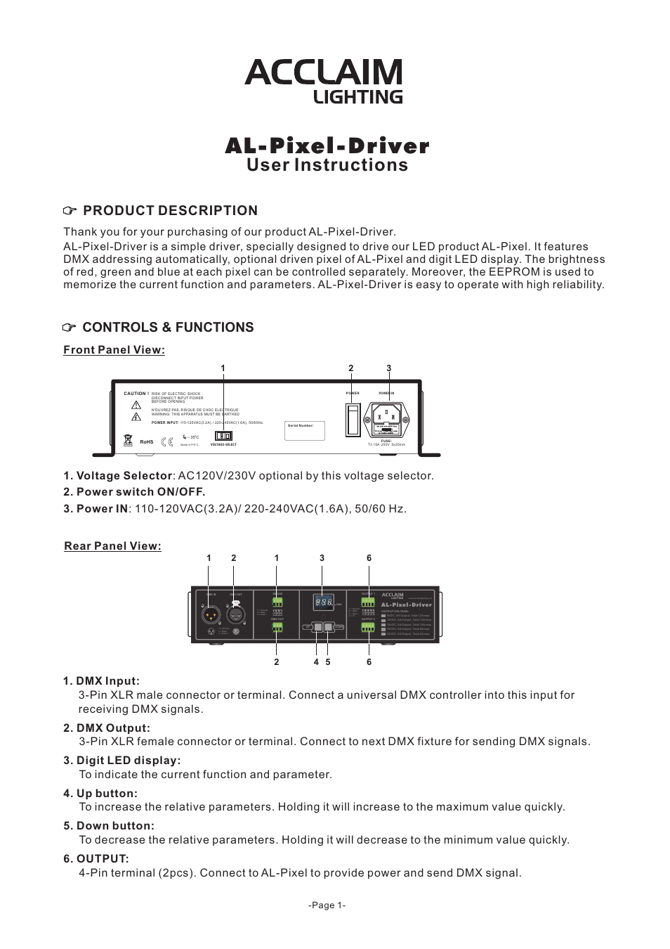 Acclaim Lighting AL Pixel Driver User Manual | 3 pages