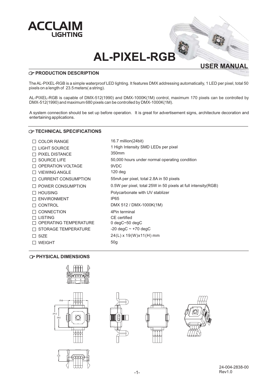 Acclaim Lighting AL Pixel 1 User Manual | 3 pages