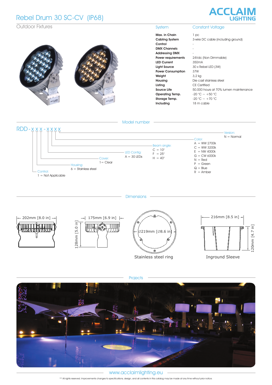 Rdd-rebel drum 30 sc-cv (ip68), Acclaim, Rebel drum 30 sc-cv (ip68) | X x x - x x x x, Lighting | Acclaim Lighting Rebel Drum 30 SC-CV User Manual | Page 2 / 2