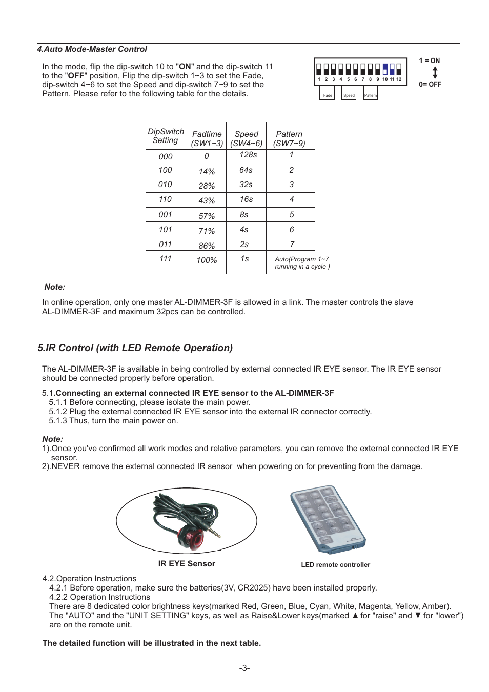 Ir control (with led remote operation) | Acclaim Lighting AL Dimmer 3F User Manual | Page 3 / 4
