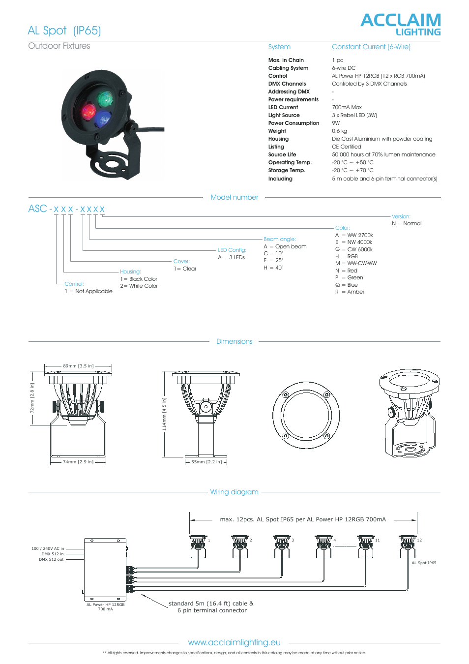 Acclaim, Al spot (ip65), X x x - x x x x | Lighting | Acclaim Lighting AL Spot IP65 User Manual | Page 2 / 2