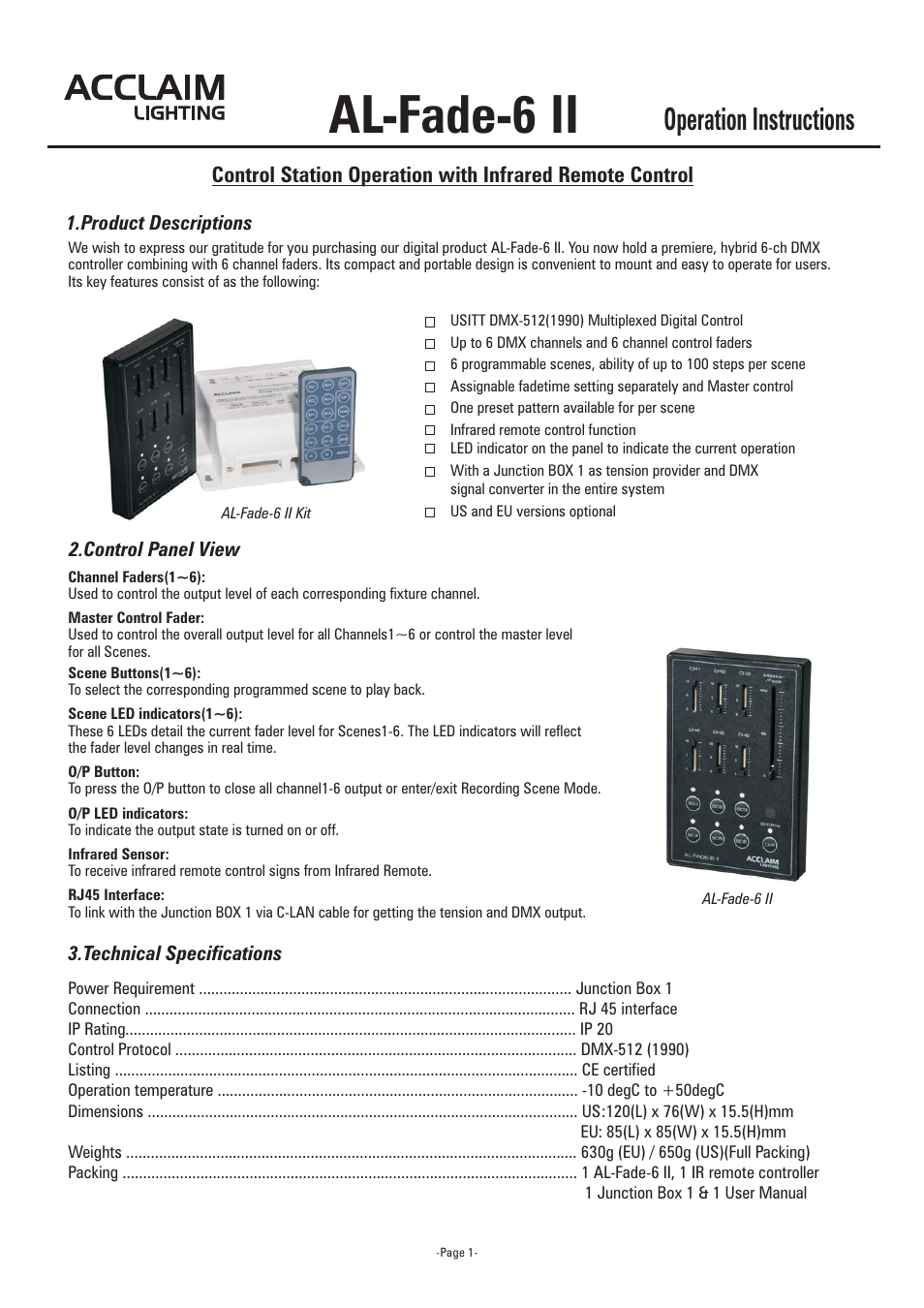 Acclaim Lighting AL Fade 6 II User Manual | 3 pages