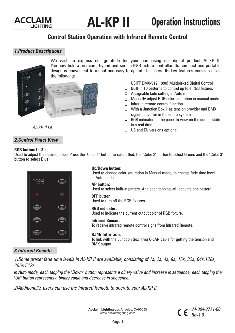 Acclaim Lighting AL KP II User Manual | 2 pages