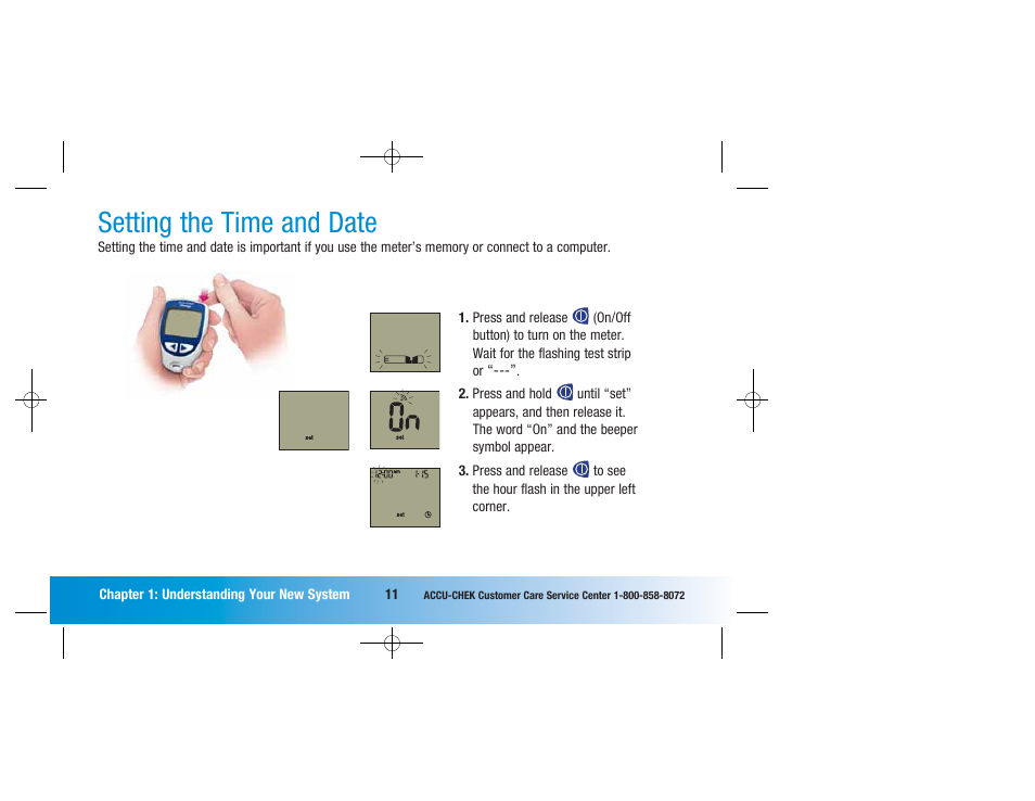 Setting the time and date | Accu-Chek Advantage User Manual | Page 13 / 52