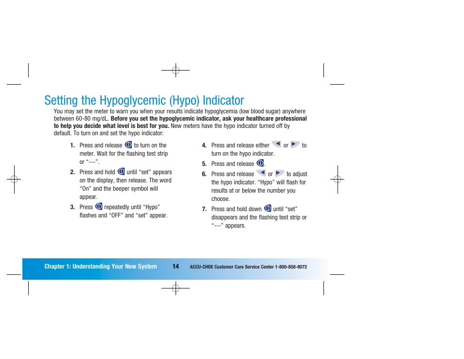 Setting the hypoglycemic (hypo) indicator | Accu-Chek Advantage User Manual | Page 16 / 52