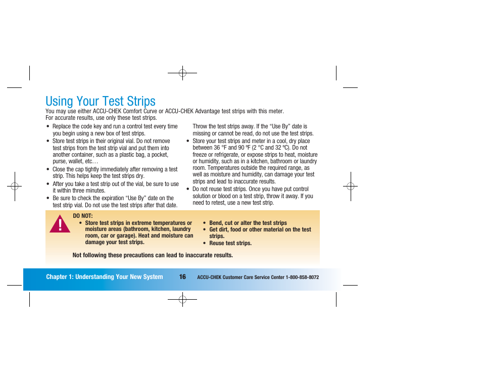 Using your test strips | Accu-Chek Advantage User Manual | Page 18 / 52