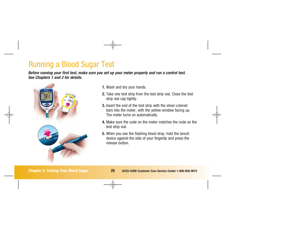Running a blood sugar test | Accu-Chek Advantage User Manual | Page 27 / 52
