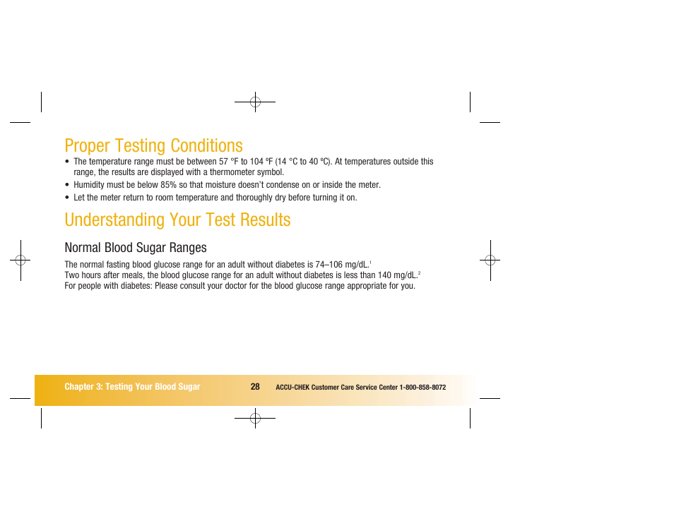 Proper testing conditions, Understanding your test results, Normal blood sugar ranges | Accu-Chek Advantage User Manual | Page 30 / 52