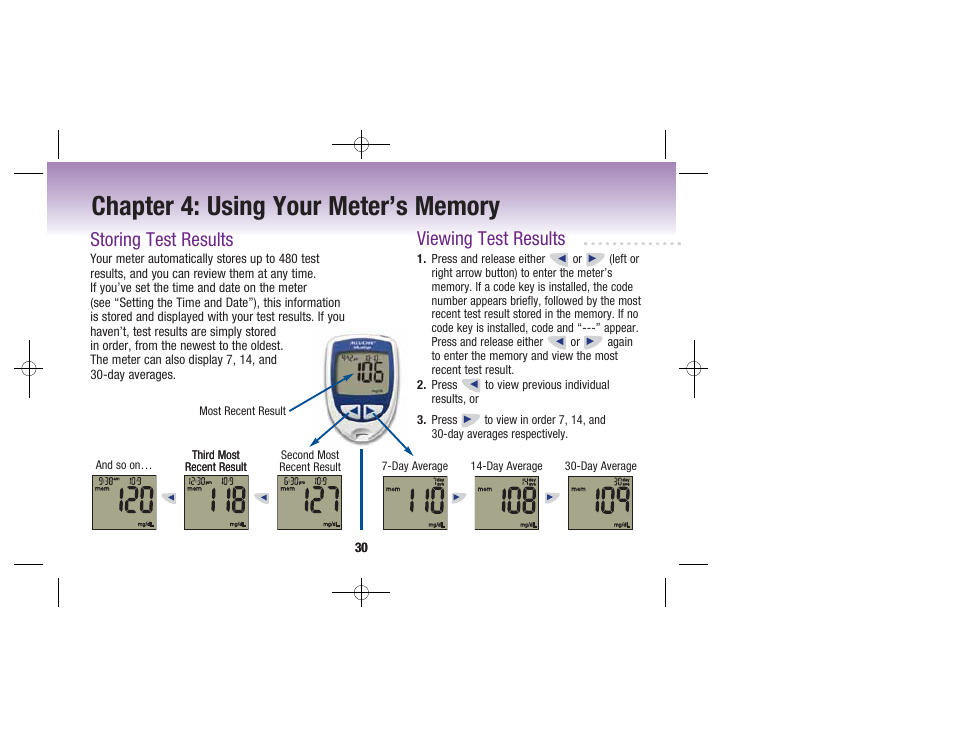 Viewing test results, Storing test results | Accu-Chek Advantage User Manual | Page 32 / 52