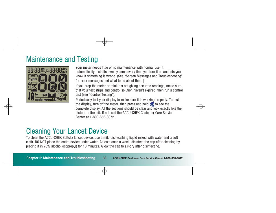 Maintenance and testing, Cleaning your lancet device | Accu-Chek Advantage User Manual | Page 35 / 52