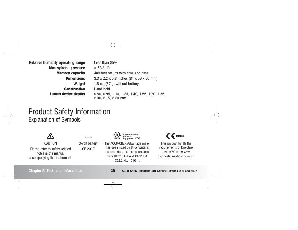 Product safety information, Explanation of symbols | Accu-Chek Advantage User Manual | Page 41 / 52