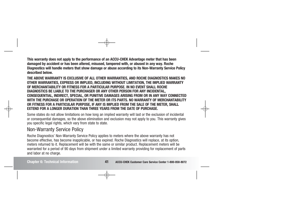 Non-warranty service policy | Accu-Chek Advantage User Manual | Page 43 / 52