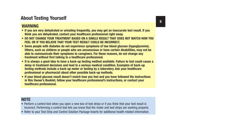 About.testing.yourself, Warning | Accu-Chek Aviva Plus silver User Manual | Page 11 / 204