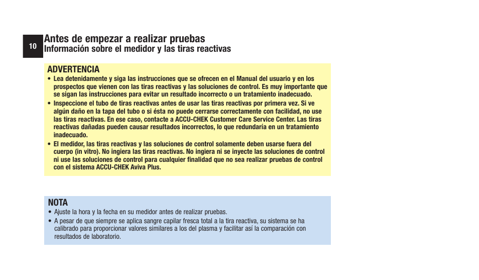 Antes de empezar a realizar pruebas, Nota | Accu-Chek Aviva Plus silver User Manual | Page 112 / 204