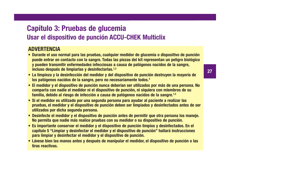 Capítulo 3: pruebas de glucemia, Usar el dispositivo de punción accu‑chek multiclix, Advertencia | Accu-Chek Aviva Plus silver User Manual | Page 129 / 204