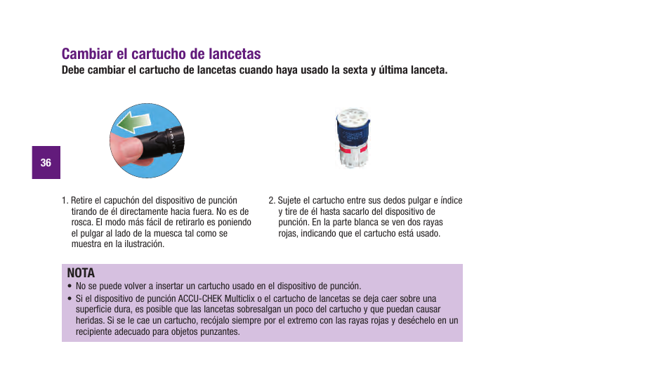 Cambiar el cartucho de lancetas, Nota | Accu-Chek Aviva Plus silver User Manual | Page 138 / 204