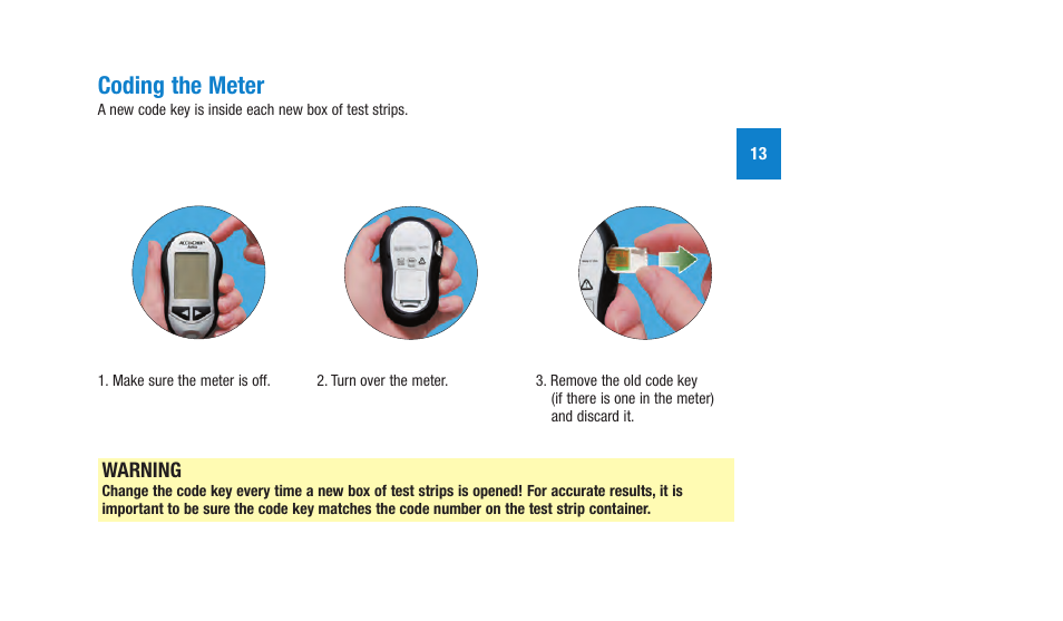 Coding.the.meter, Warning | Accu-Chek Aviva Plus silver User Manual | Page 15 / 204