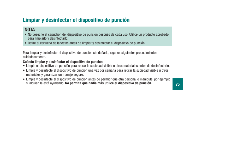 Limpiar y desinfectar el dispositivo de punción, Nota | Accu-Chek Aviva Plus silver User Manual | Page 177 / 204
