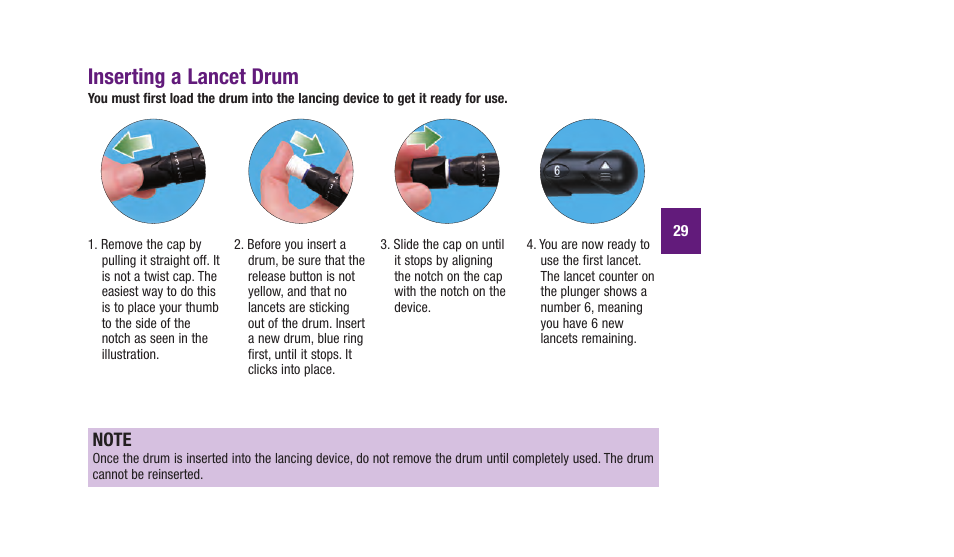 Inserting.a.lancet.drum | Accu-Chek Aviva Plus silver User Manual | Page 31 / 204