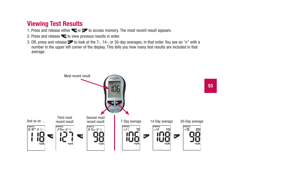 Viewing.test.results | Accu-Chek Aviva Plus silver User Manual | Page 55 / 204
