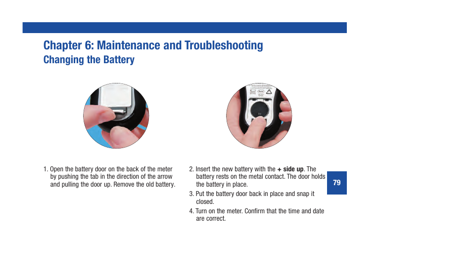 Chapter.6:..maintenance.and.troubleshooting, Changing.the.battery | Accu-Chek Aviva Plus silver User Manual | Page 81 / 204