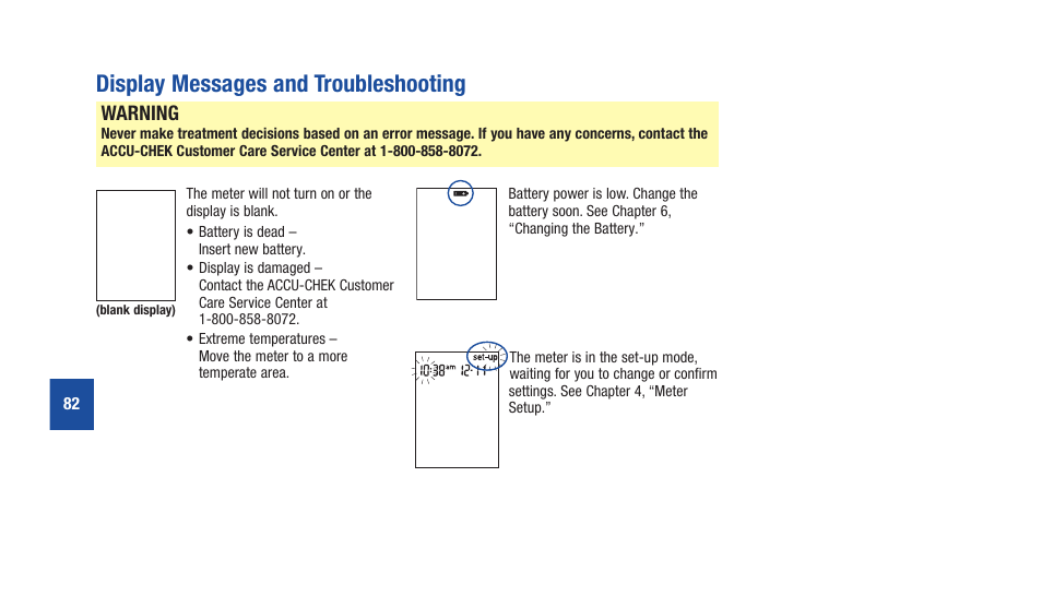 Display.messages.and.troubleshooting, Warning | Accu-Chek Aviva Plus silver User Manual | Page 84 / 204