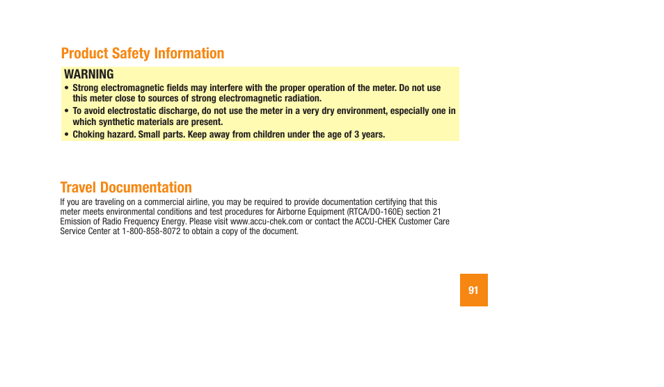 Product.safety.information, Travel.documentation, Warning | Accu-Chek Aviva Plus silver User Manual | Page 93 / 204