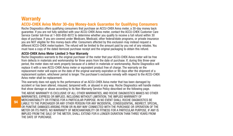 Warranty | Accu-Chek Aviva Plus silver User Manual | Page 96 / 204