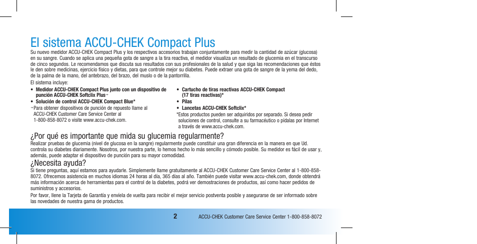 El sistema accu-chek compact plus, Necesita ayuda | Accu-Chek Compact Plus User Manual | Page 100 / 196