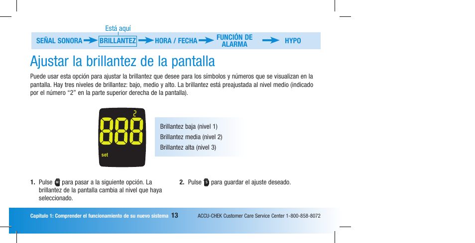 Ajustar la brillantez de la pantalla | Accu-Chek Compact Plus User Manual | Page 111 / 196