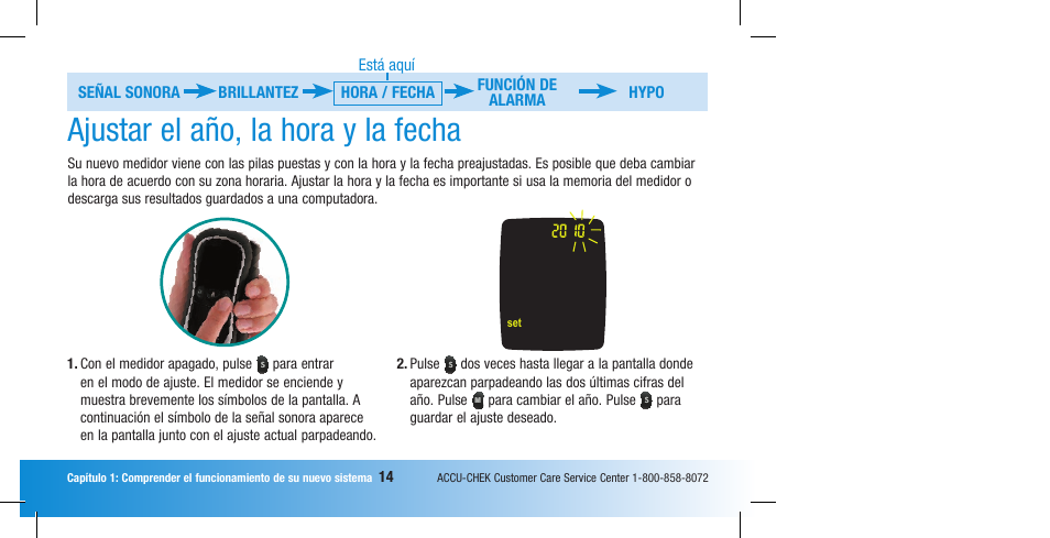 Ajustar el año, la hora y la fecha | Accu-Chek Compact Plus User Manual | Page 112 / 196