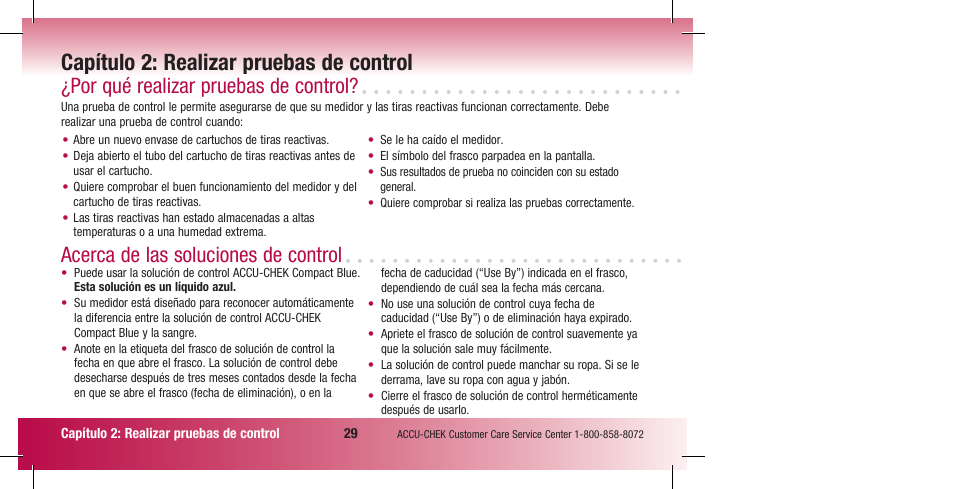 Capítulo 2: realizar pruebas de control, Por qué realizar pruebas de control, Acerca de las soluciones de control | Accu-Chek Compact Plus User Manual | Page 127 / 196