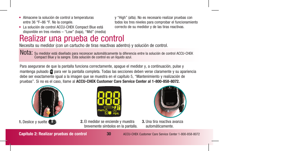 Realizar una prueba de control, Nota | Accu-Chek Compact Plus User Manual | Page 128 / 196