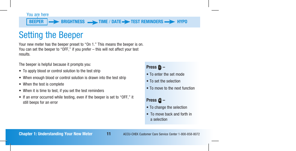 Setting the beeper | Accu-Chek Compact Plus User Manual | Page 13 / 196