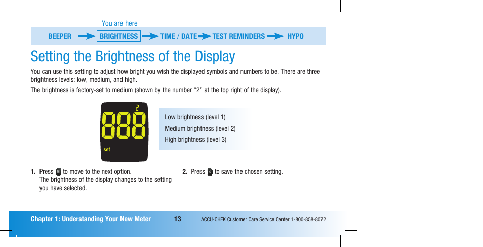 Setting the brightness of the display | Accu-Chek Compact Plus User Manual | Page 15 / 196