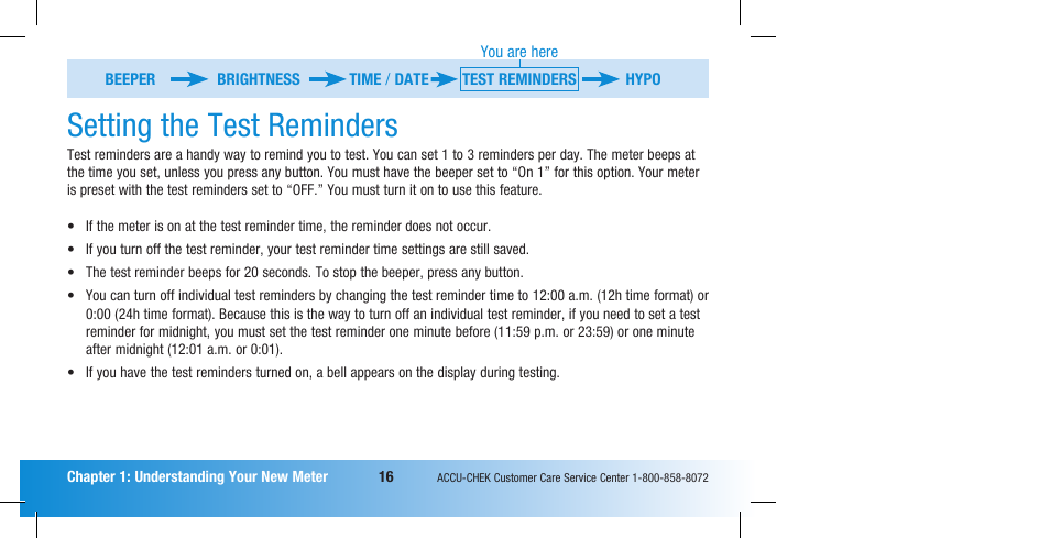 Setting the test reminders | Accu-Chek Compact Plus User Manual | Page 18 / 196