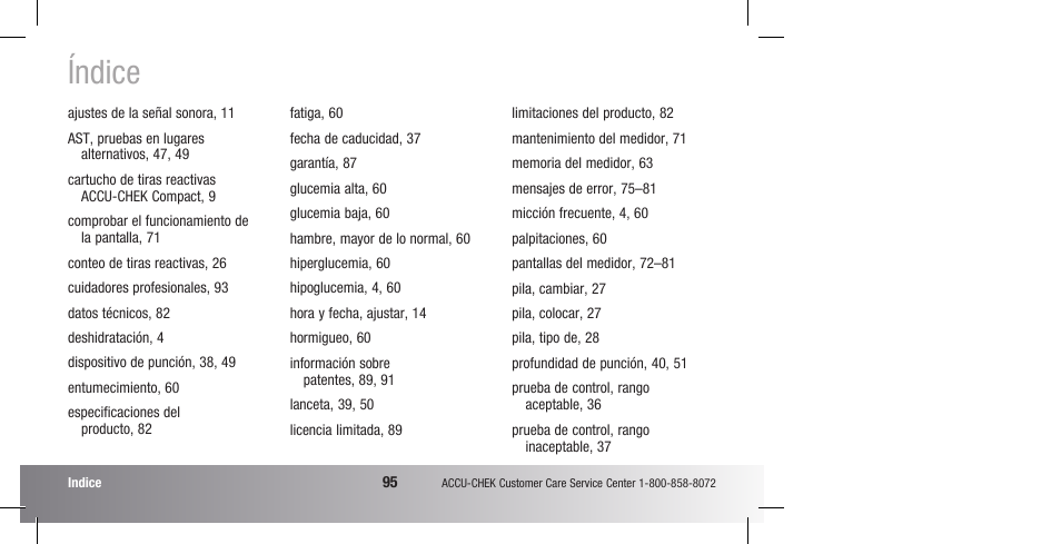 Índice | Accu-Chek Compact Plus User Manual | Page 193 / 196