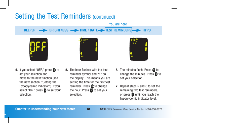 Setting the test reminders, Continued) | Accu-Chek Compact Plus User Manual | Page 20 / 196