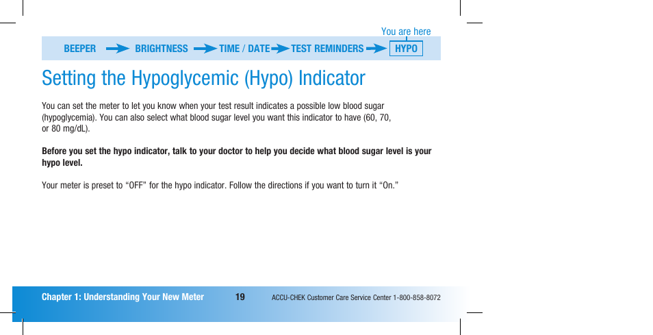 Setting the hypoglycemic (hypo) indicator | Accu-Chek Compact Plus User Manual | Page 21 / 196