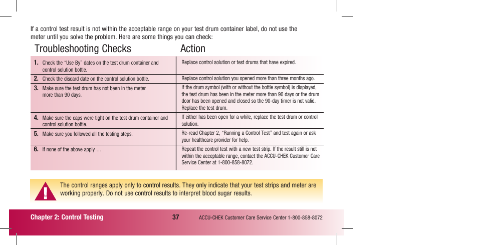 Troubleshooting checks action | Accu-Chek Compact Plus User Manual | Page 39 / 196